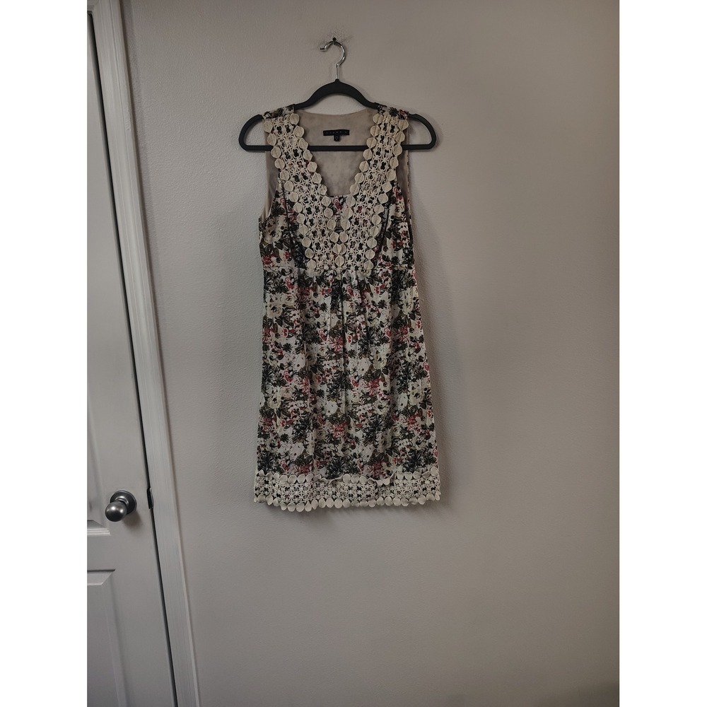Tiana B Womens Floral Crochet Lace Trim Sleeveless V-Neck Shift Dress Size 8